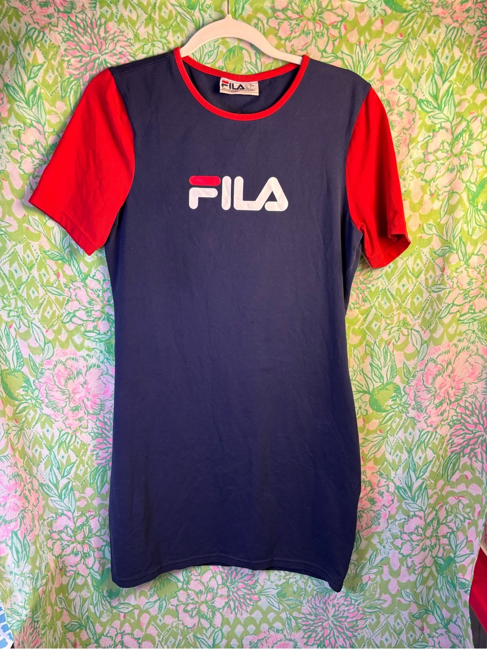 Fila Navy Dress with Red Sleeves and White Logo Large